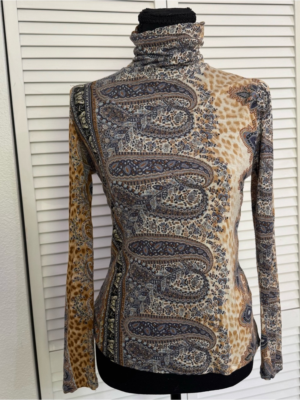 Class Roberto Cavalli Blue, Tan & Cream Paisley Animal Print Top